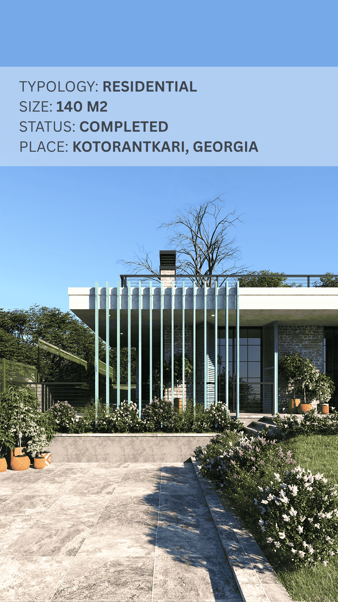 Completed 140 m² residential project in Kotorantkari, Georgia — showcasing architecture, interior design, renovation & house building expertise.
